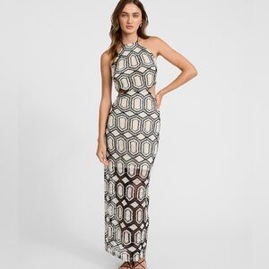 Elegant Halter Dress with Geometric Pattern